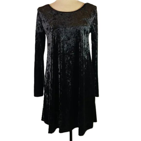 Emetla Black Crushed Velvet Swing Babydoll Dress Back Cutout Size S - Picture 2 of 15